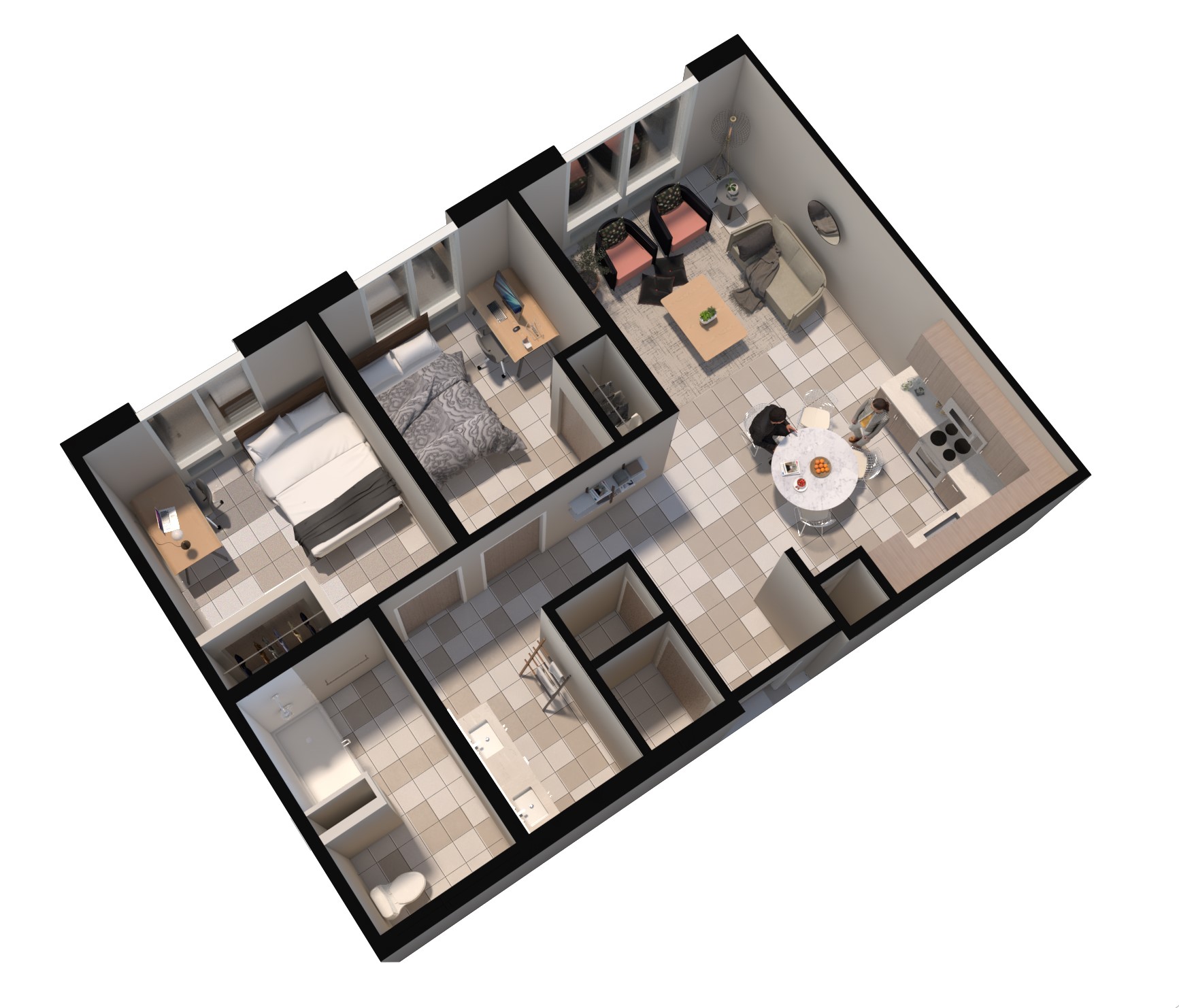 2 bedroom 1 bathroom rendering